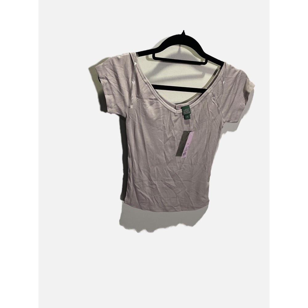 Wild‎ Fable Ribbed V-Neck Short Sleeve Top Nickel Gray XS NEW - Picture 2 of 4